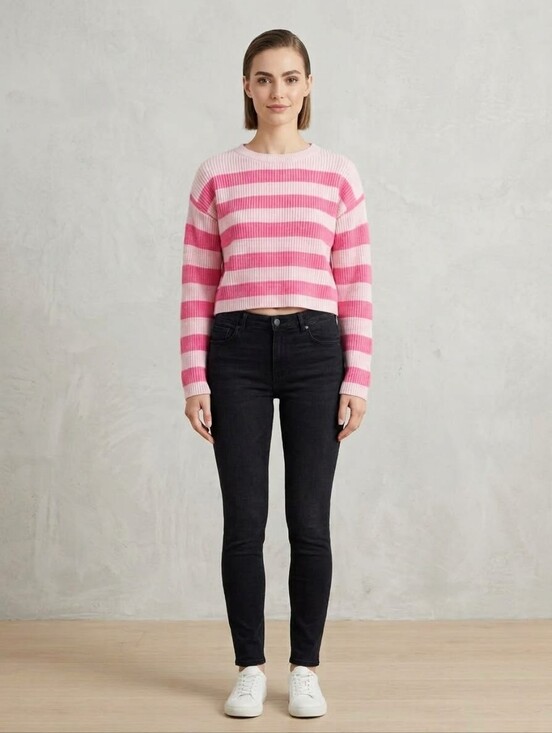 Chloe Denim - Suéter de tejido a rayas rosadas y blancas Chloe + Cyrus